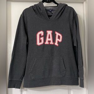 GAP Women’s XXL Charcoal Pullover Hoodie W/GAP Logo Across Chest In Pink/White